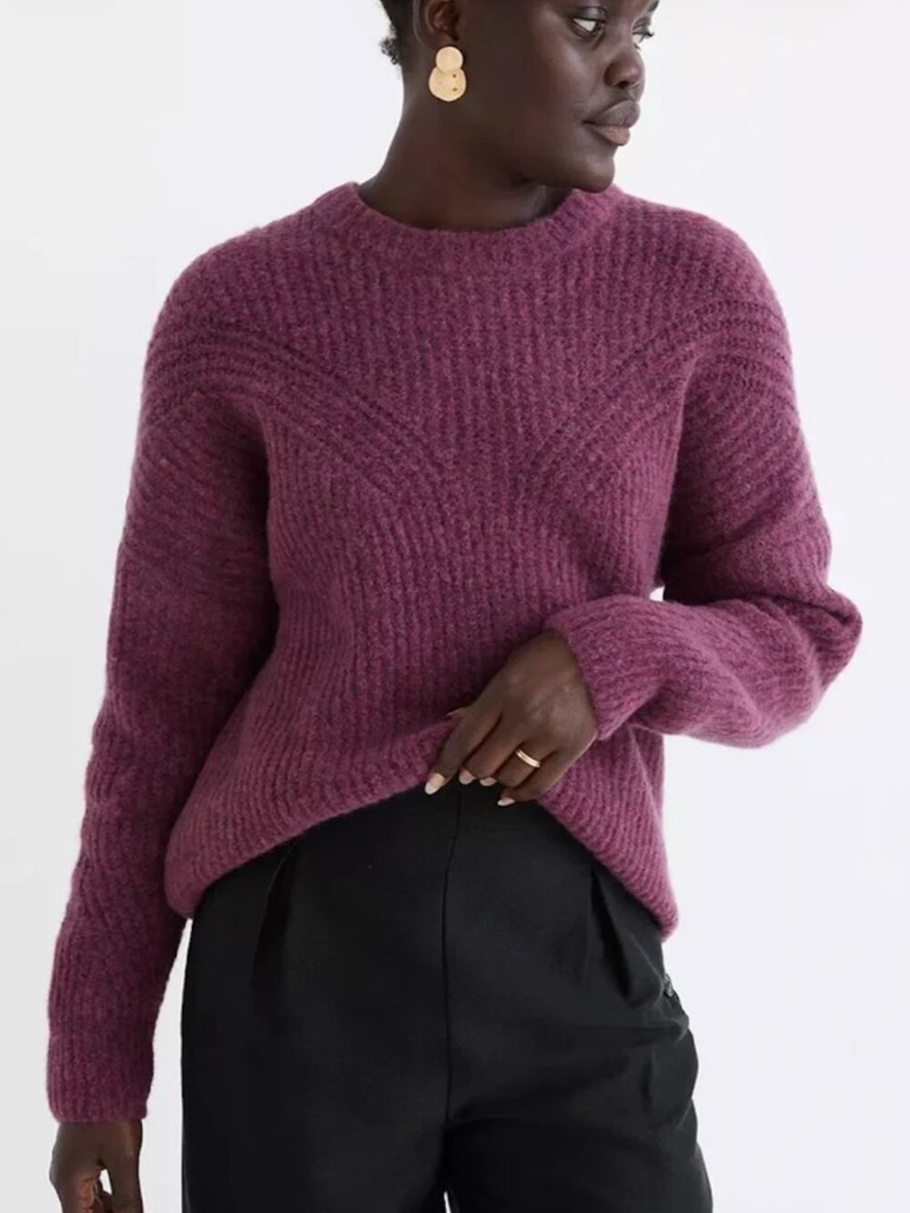 Madewell Belfiore Ribbed Pullover Crewneck Sweater in Heather Violet